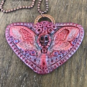 Handmade unique ooak goth deaths head moth necklace